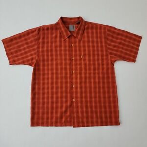 Pineapple Connection Mens XL Burnt Orange Plaid Short Sleeve Button Up Shirt